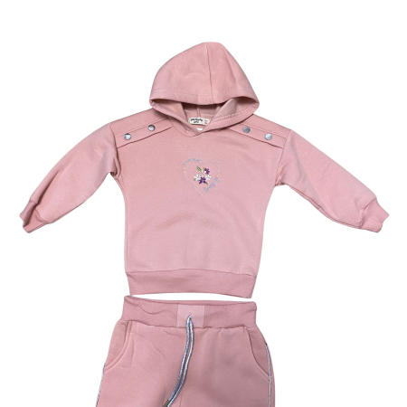 Compleu fetiță roz pudră „Shiny Heart” – hanorac cu glugă și pantaloni cu dungi laterale [1]