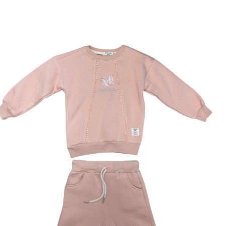 Trening copii din bumbac 2 piese cu broderie delicată și pantaloni evazați [1]