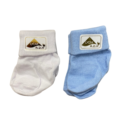 Bebeluși băieți - Șosetuțe bebeluș 0-3 luni din bumbac moale – alb & bleu, confortabile și elastice