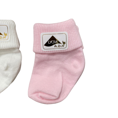 Șosetuțe bebeluș 0-3 luni din bumbac moale – alb & roz, confortabile și elastice [2]