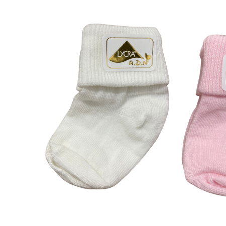 Șosetuțe bebeluș 0-3 luni din bumbac moale – alb & roz, confortabile și elastice [1]