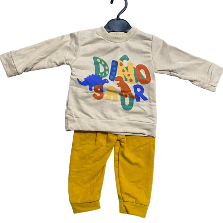 Articole de iarna - Trening bebe din bumbac cu imprimeu dinozaur și bluziță inscripționată „Dinosaur”