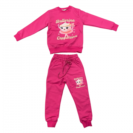 Fete - Trening fete 2 piese – bluza si pantaloni roz cu imprimeu Ballerina Cappuccina
