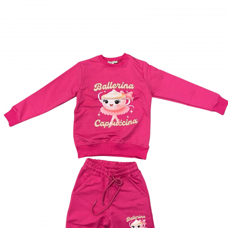 Trening fete 2 piese – bluza si pantaloni roz cu imprimeu Ballerina Cappuccina [1]