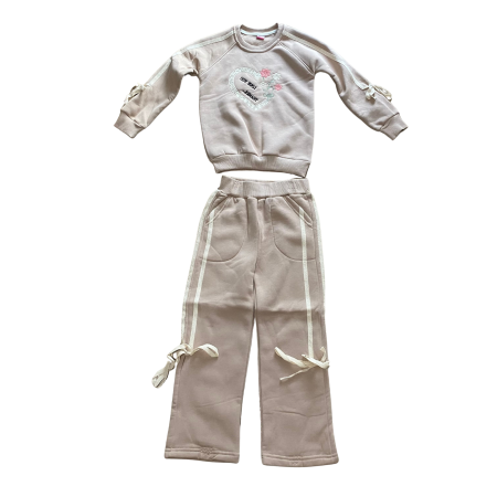 Fete - Set cu bluziță decorată și pantaloni cu fundițe