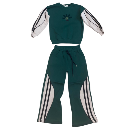 Fete - Trening copii din bumbac 2 piese cu dungi laterale și broderie centrală