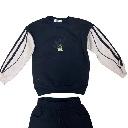 Trening copii din bumbac 2 piese cu dungi laterale și broderie centrală [1]