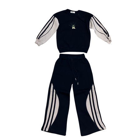 Trening copii din bumbac 2 piese cu dungi laterale și broderie centrală