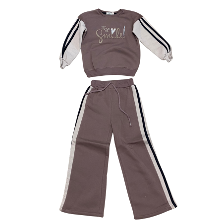 Fete - Trening copii din bumbac 2 piese cu inscripție „You Make Me Smile” și dungi laterale