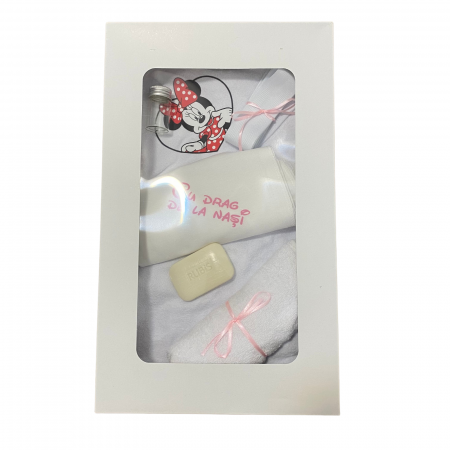 Evenimente - Trusou Botez Fetiță Minnie Mouse – Prosop, Pânză și Accesorii Asortate
