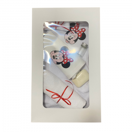 Evenimente - Trusou botez fetiță Minnie Mouse  – set complet cu prosop, săpun și accesorii