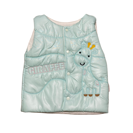 Articole de iarna - Vesta matlasată turcoaz cu girafă brodată