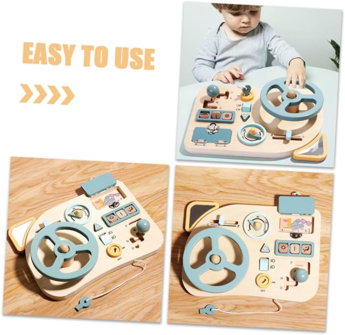 Busy board Montessori din lemn- Volan si activitati de motricitate [3]