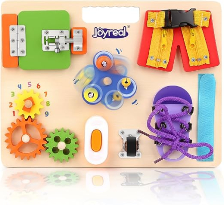 Jucarii Montessori - Busy board Montessori din lemn- Placa senzoriala educativa