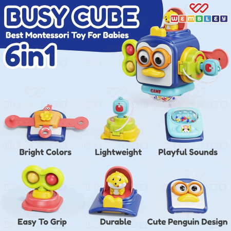 Jucarii bebelusi - Cub educativ multifunctional- Busy Box Montessori