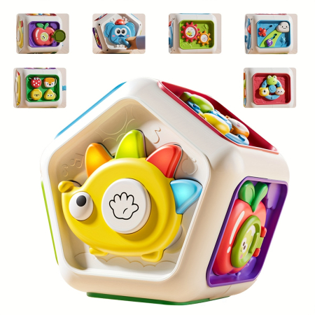 Jucarii bebelusi - Cub educativ multifunctional- Jucarie senzoriala pentru bebelusi