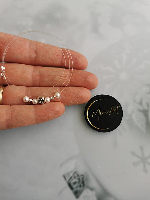 Colier Cub Inițiala M 2 Sfere Argint 2,5mm [2]