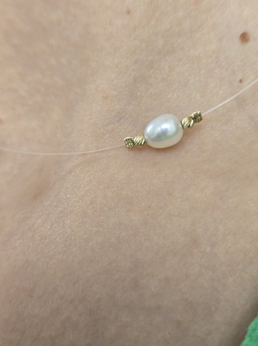 Colier cu perle de cultură și sfere din aur 14K, pe fir transparent [3]
