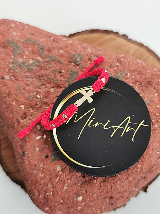 Brățara Crucea Copilariei - Cruce 12mm 4 Sfere Aur 2,5mm [3]