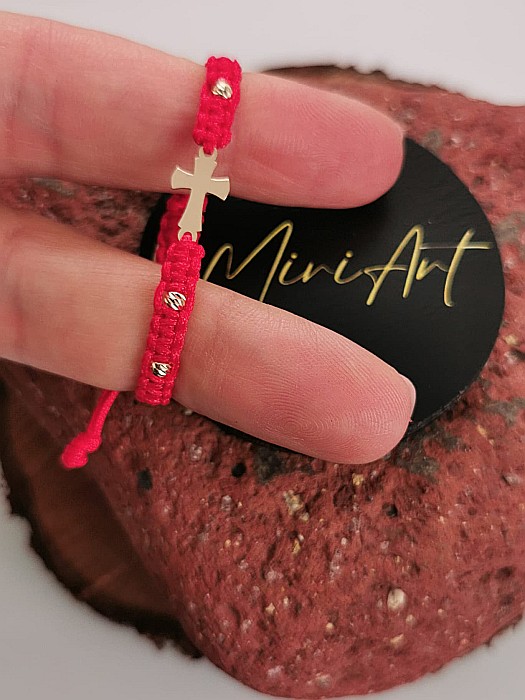 Brățara Crucea Copilariei - Cruce 12mm 4 Sfere Aur 2,5mm [2]