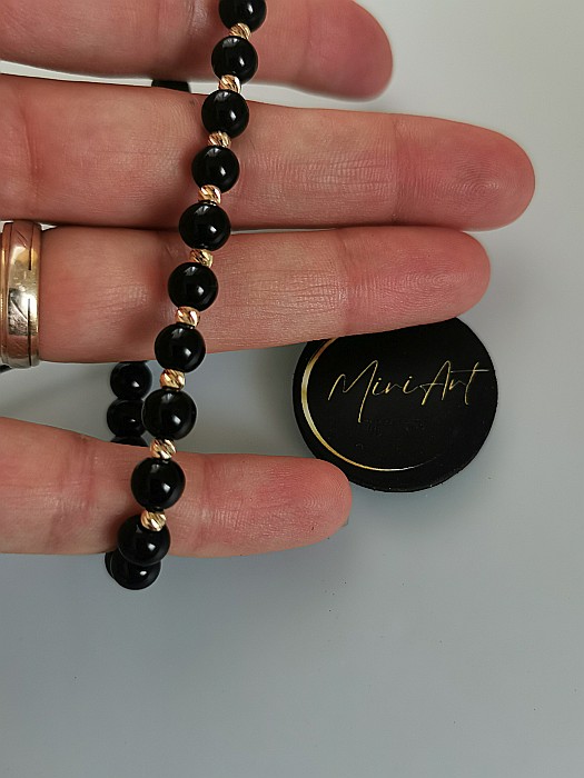 Brățara Scut de Onix 11 Sfere Aur 3mm [2]