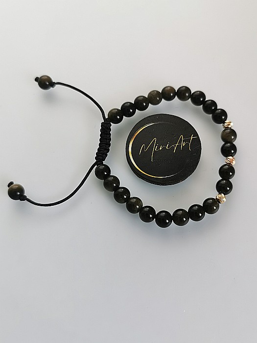 Brățara Strălucirea Obsidianului 3 Sfere Aur 3mm [2]