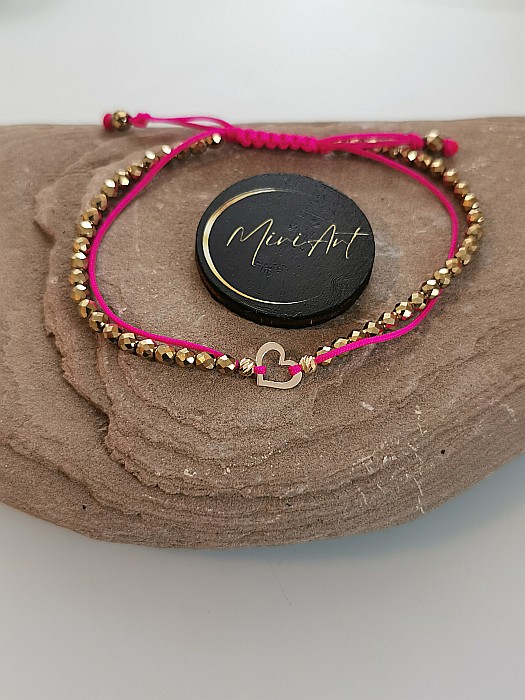 Brățara Inimă de Aur  - Inimă contur 2 Sfere Aur 3mm [3]