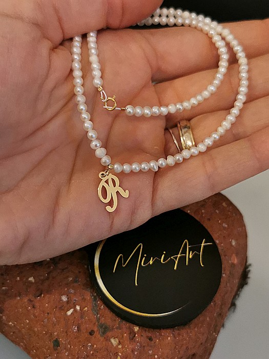 Colier Strălucire Perlată cu inițiala R – Perle de Cultură [3]