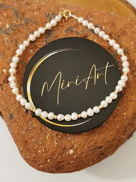 Brățara Eleganță Perlată - Perlă de Cultură 15 Sfere Aur 1,8mm [6]