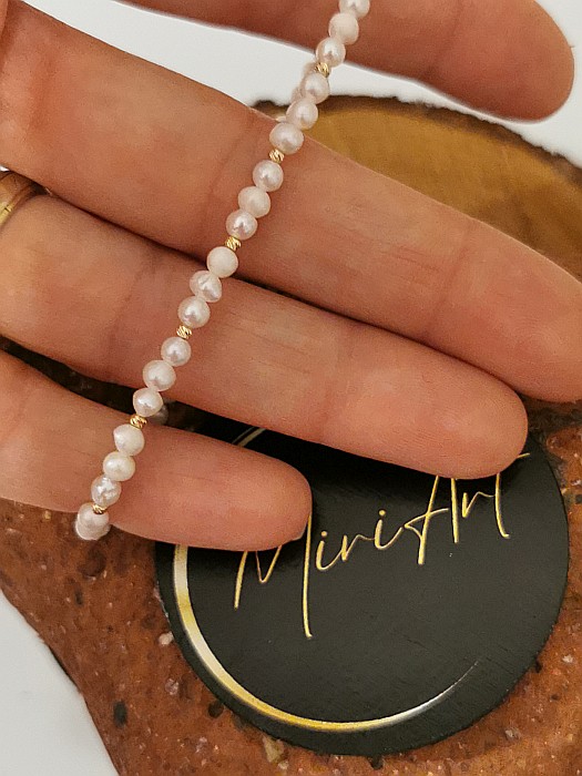 Brățara Eleganță Perlată - Perlă de Cultură 15 Sfere Aur 1,8mm [5]