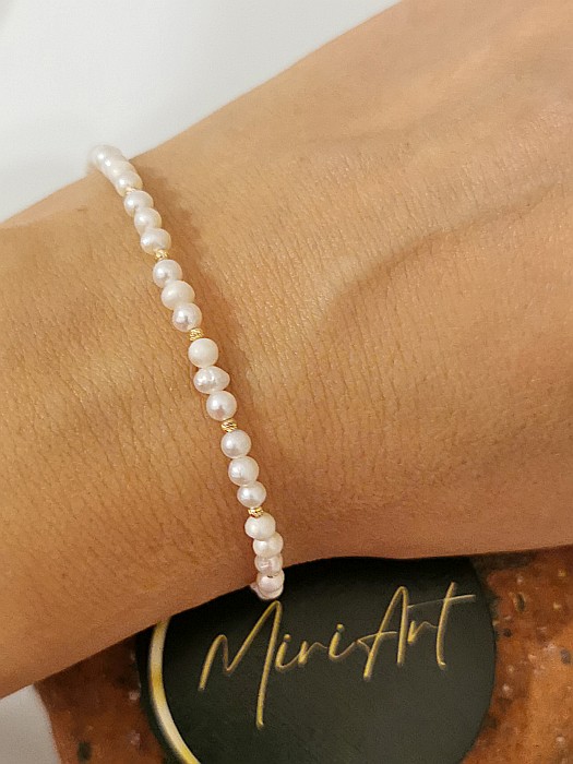 Brățara Eleganță Perlată - Perlă de Cultură 15 Sfere Aur 1,8mm [4]