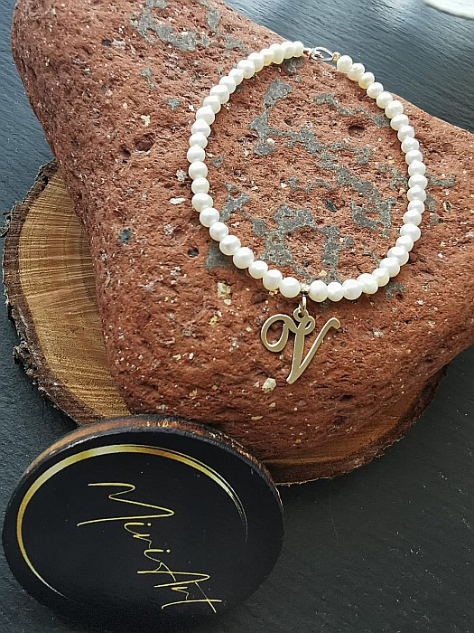 Brățara Strălucire Perlată – Inițiala V - Perle de Cultură [1]