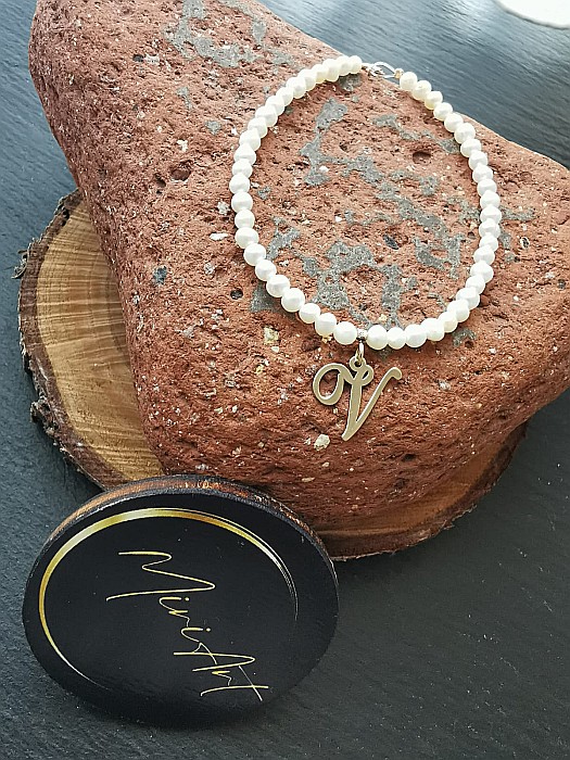 Brățara Strălucire Perlată – Inițiala V - Perle de Cultură [3]