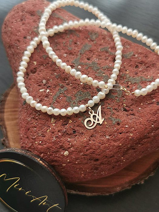 Colier Strălucire Perlată cu inițiala A – Perle de Cultură [4]