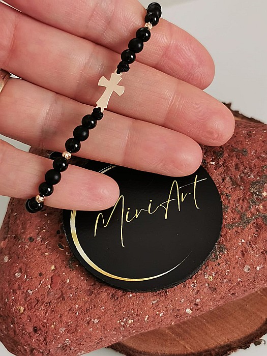 Brățara Crucea Armoniei - Cruce 15mm 4 Sfere Aur 2,5mm [2]