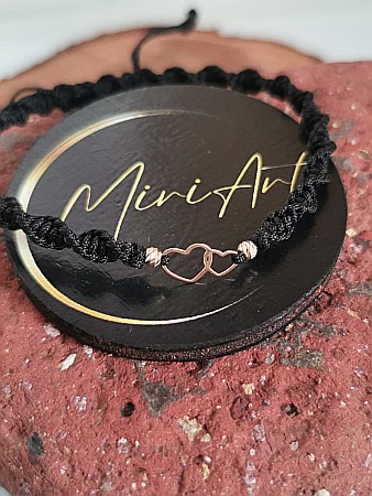 Aur 14k - Brățara împletită - Inimi Unite - Inimi Duble