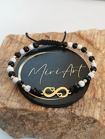 Brățara Echilibru de Iubire - Infinit cu 2 inimi 8 Sfere Aur 2,5mm [1]