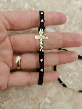 Brățara Rugăciune Divină - Cruce Tatăl Nostru 4 Sfere Aur 3mm [1]