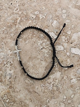 Brățara Rugăciune Divină - Cruce Tatăl Nostru 4 Sfere Aur 3mm