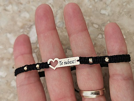 Brățara împletită - Te iubesc! - Plăcuță Inimă 4 Sfere Aur 2,5mm [0]