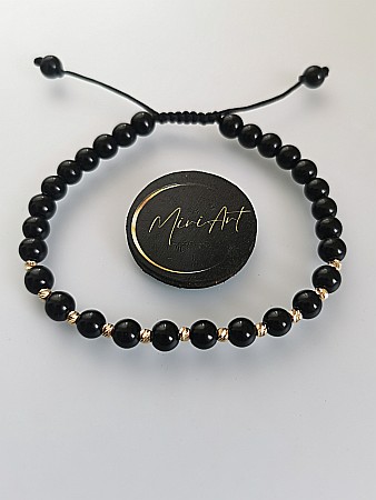 Aur 14k - Brățara Scut de Onix 11 Sfere Aur 3mm