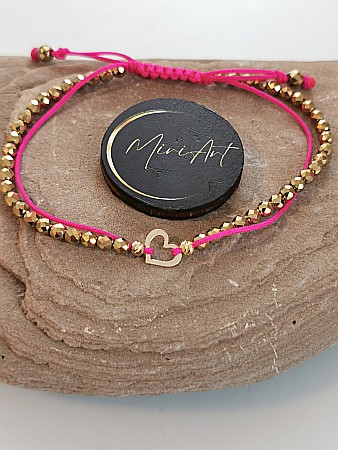 Brățara Inimă de Aur  - Inimă contur 2 Sfere Aur 3mm [0]