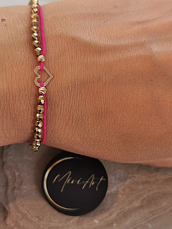 Brățara Inimă de Aur  - Inimă contur 2 Sfere Aur 3mm [1]