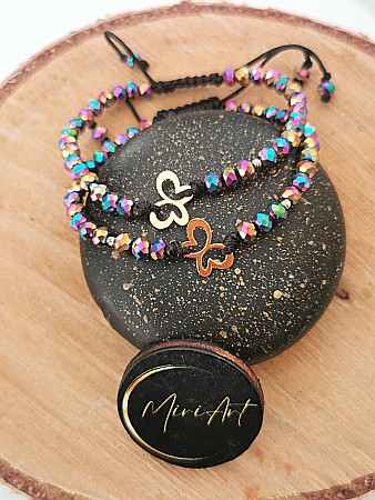 Brățara Fluture Colorat - Fluture contur 2 Sfere Aur 2mm [0]