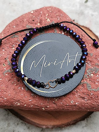 Aur 14k - Brățara Murmur Violet - Inimi Duble 2 Sfere Aur 2.5mm