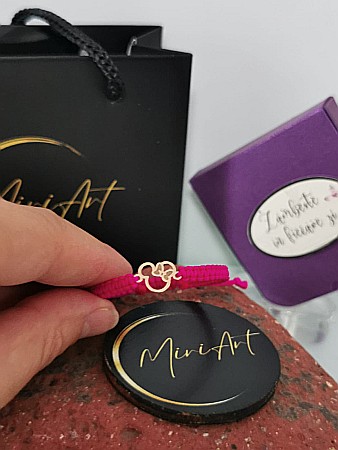 Aur 14k - Brățara împletită Roz de Poveste - Minnie Contur cu Fundă