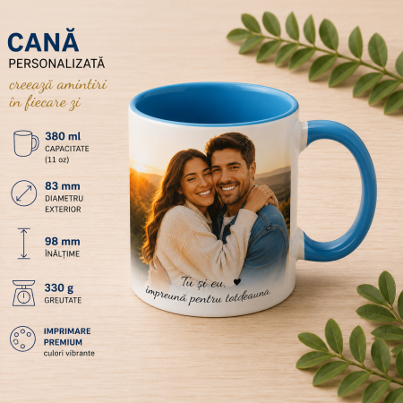 Cana personalizata - Cană Personalizată cu Interior și Toartă Colorată 380 ml cu Fotografie