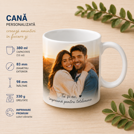 Cana personalizata - Cană Albă Personalizată cu Fotografie și Text