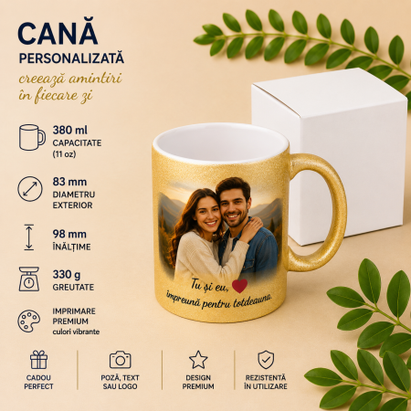 Cana personalizata - Cană Personalizată Ceramică Sidefată 380 ml cu Fotografie și Text Personalizat