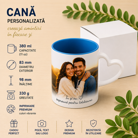 Cana personalizata - Cană Personalizată cu Toartă în Formă de Inimă 380 ml cu Fotografie